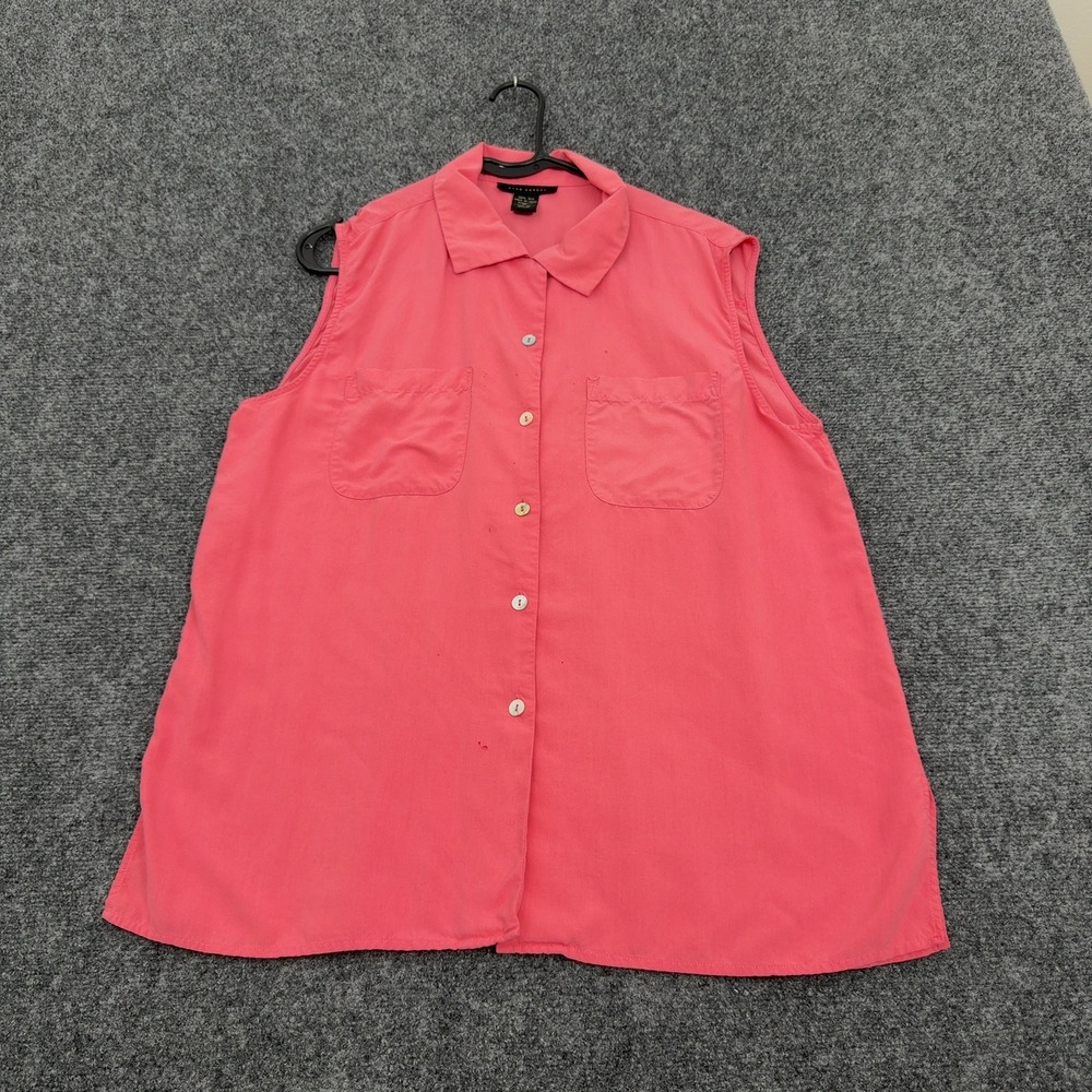 Anne Carson Shirt Women XL Pink 100% Silk Sleeveless Button Up Casual Minimalist